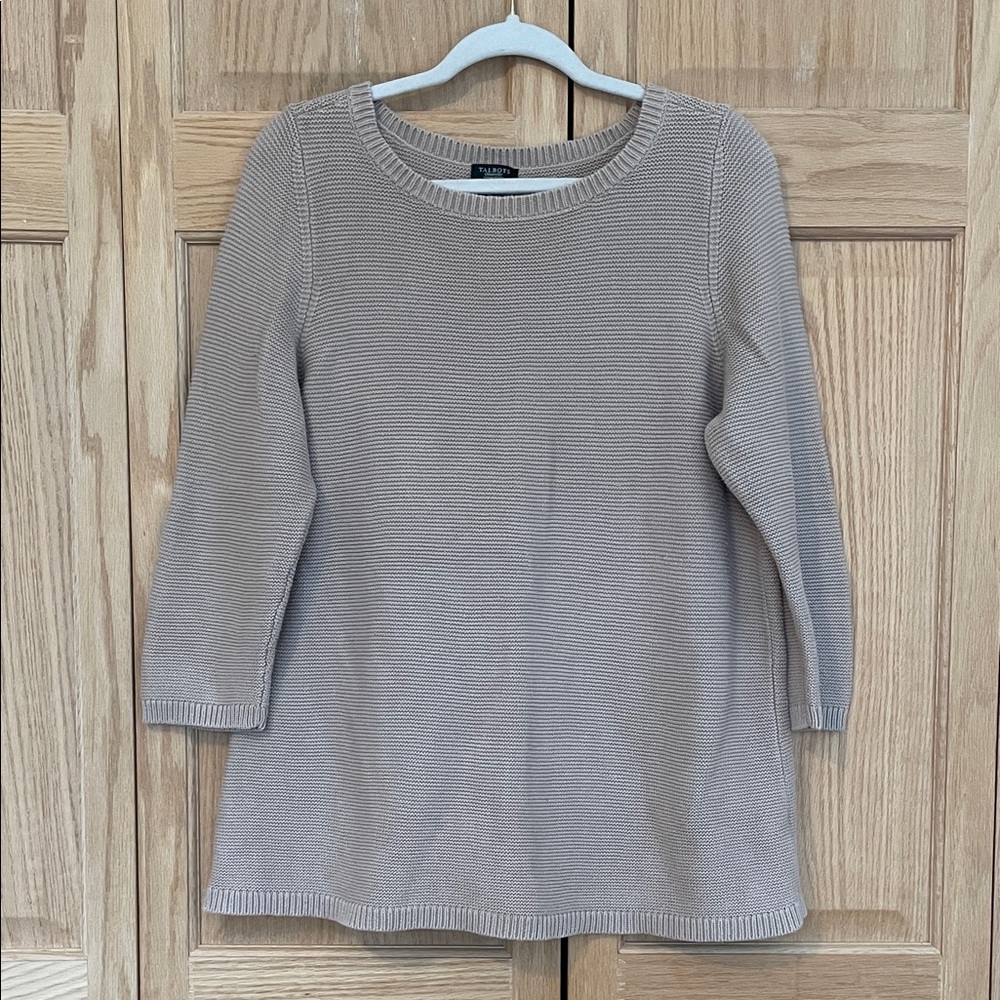Talbots Beige Cotton Knit Sweater 3/4 Sleeves